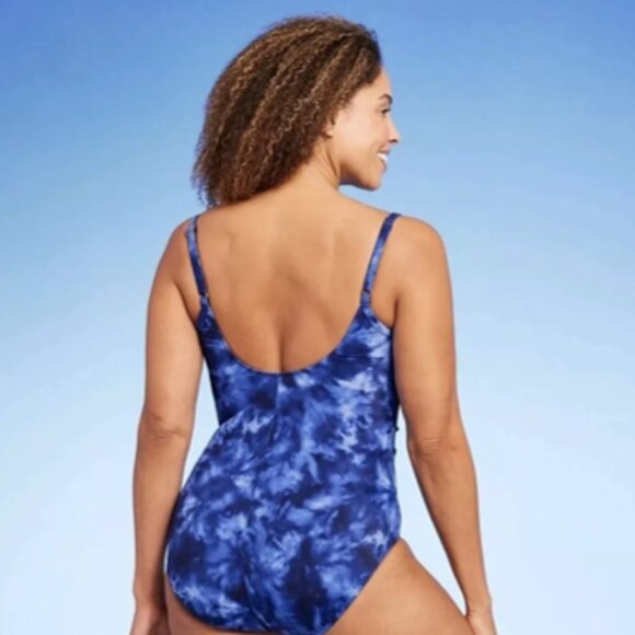 Aqua Green Blue Tie-Dyed UPF 50 Twist-Front One-Piece Swim Suit Size Medium NWT - Picture 6 of 9